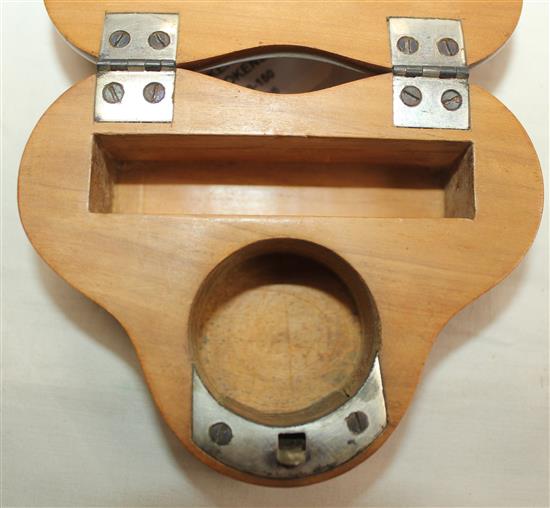 A 19th century fruitwood triform shaped gaming token box, 3.25in.